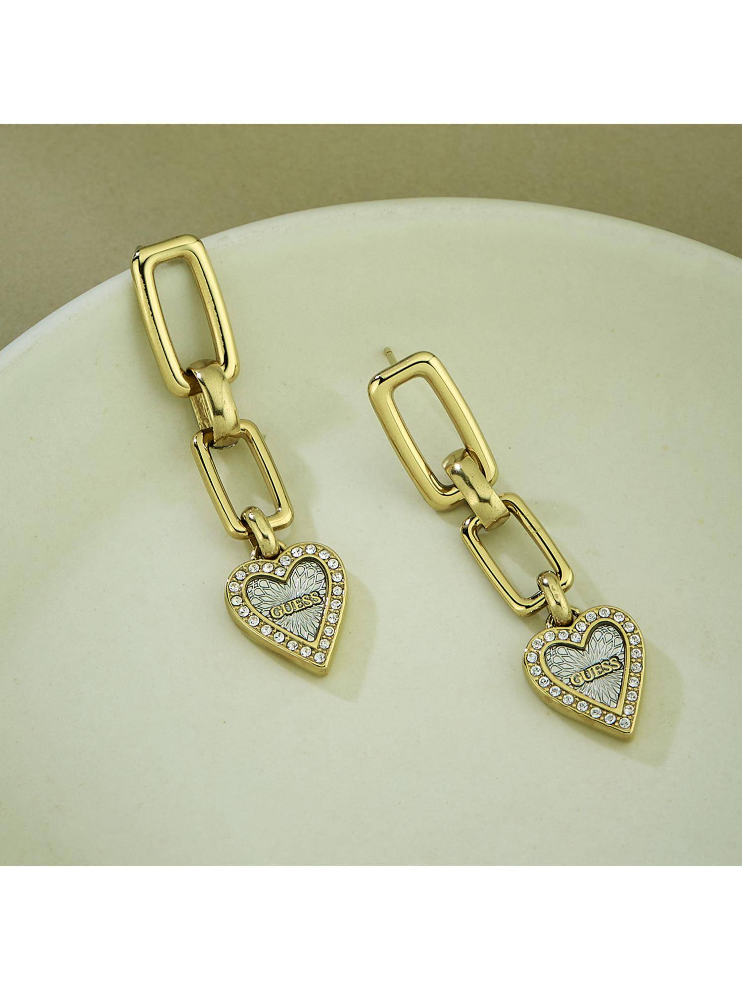 Guess Love Me Tender Dangler Earrings For Women, Stainless Steel, Anti-Tarnish, Gold-Plated