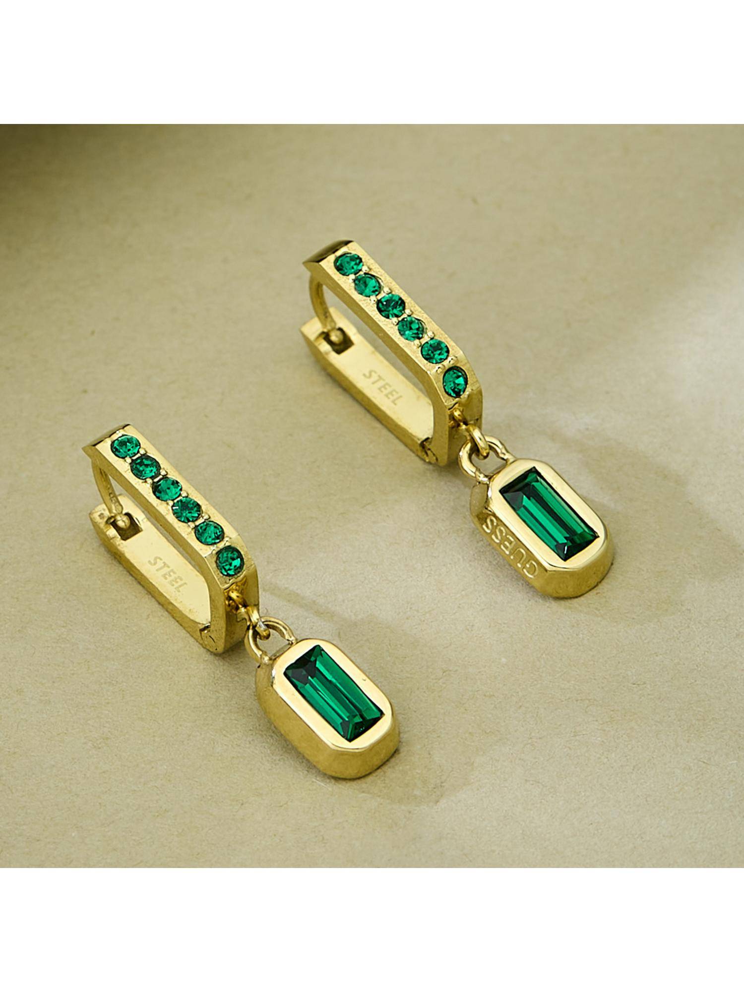 Guess Hashtag Crystal Drop Earrings For Women, Stainless Steel, Anti-Tarnish, Gold-Plated