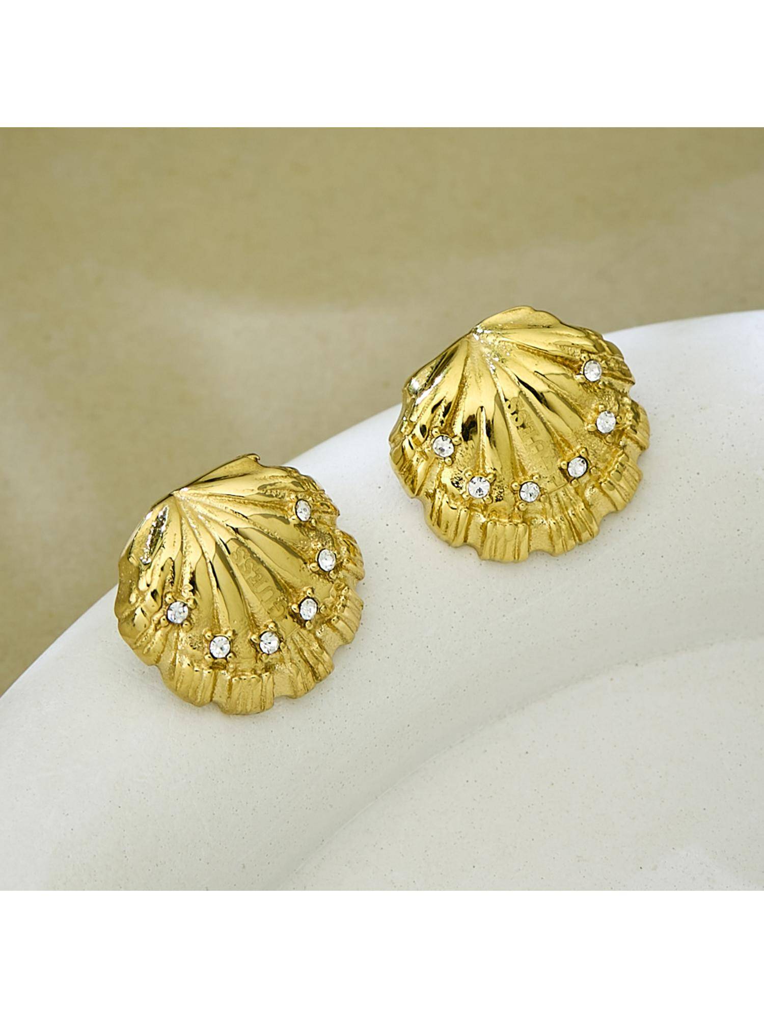 Guess Seashell Stud Earrings For Women, Stainless Steel, Anti-Tarnish, Gold-Plated