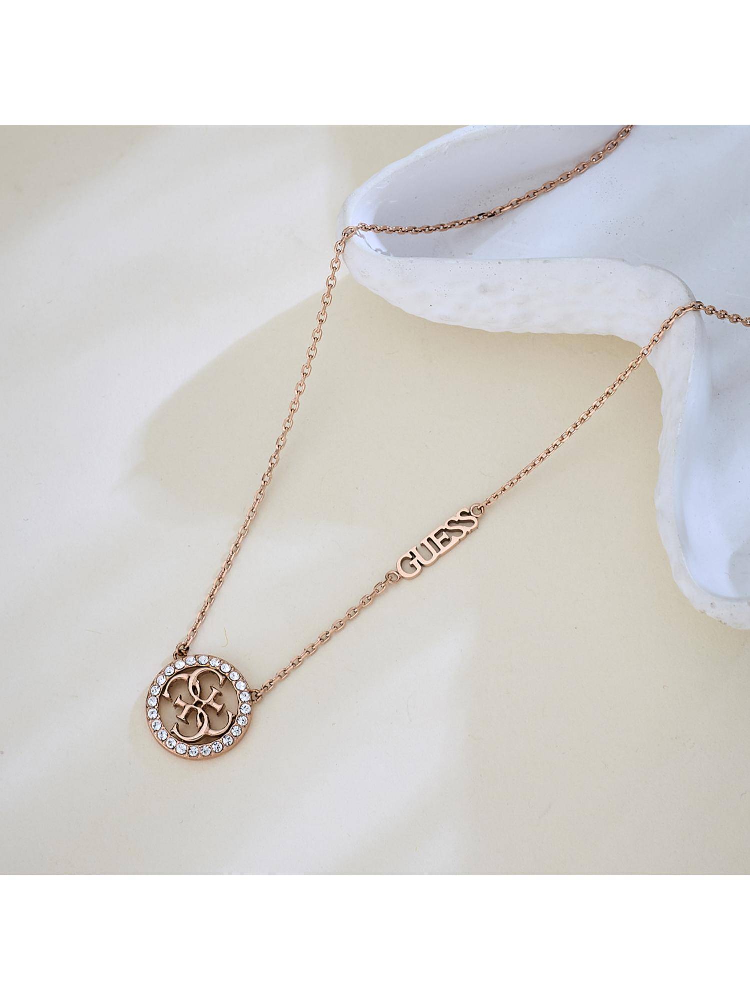 Guess Life In 4G Necklace For Women, Stainless Steel, Anti-Tarnish, Rose Gold-Plated