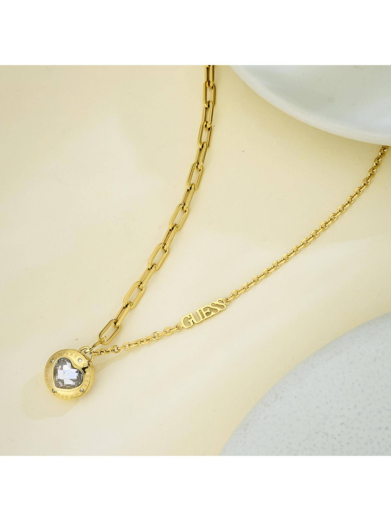 Guess Rolling Hearts Necklace For Women, Stainless Steel, Anti-Tarnish, Gold-Plated