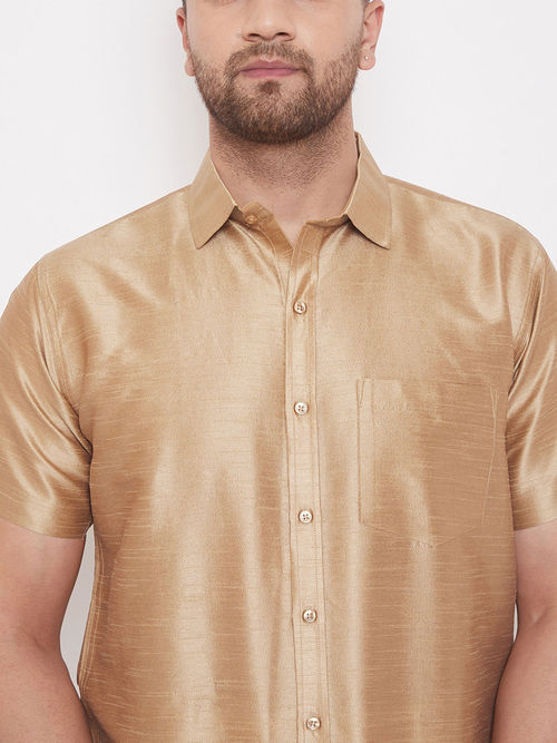 Buy Vastramay Men Rose Gold Cotton Silk Ethnic Shirt Online
