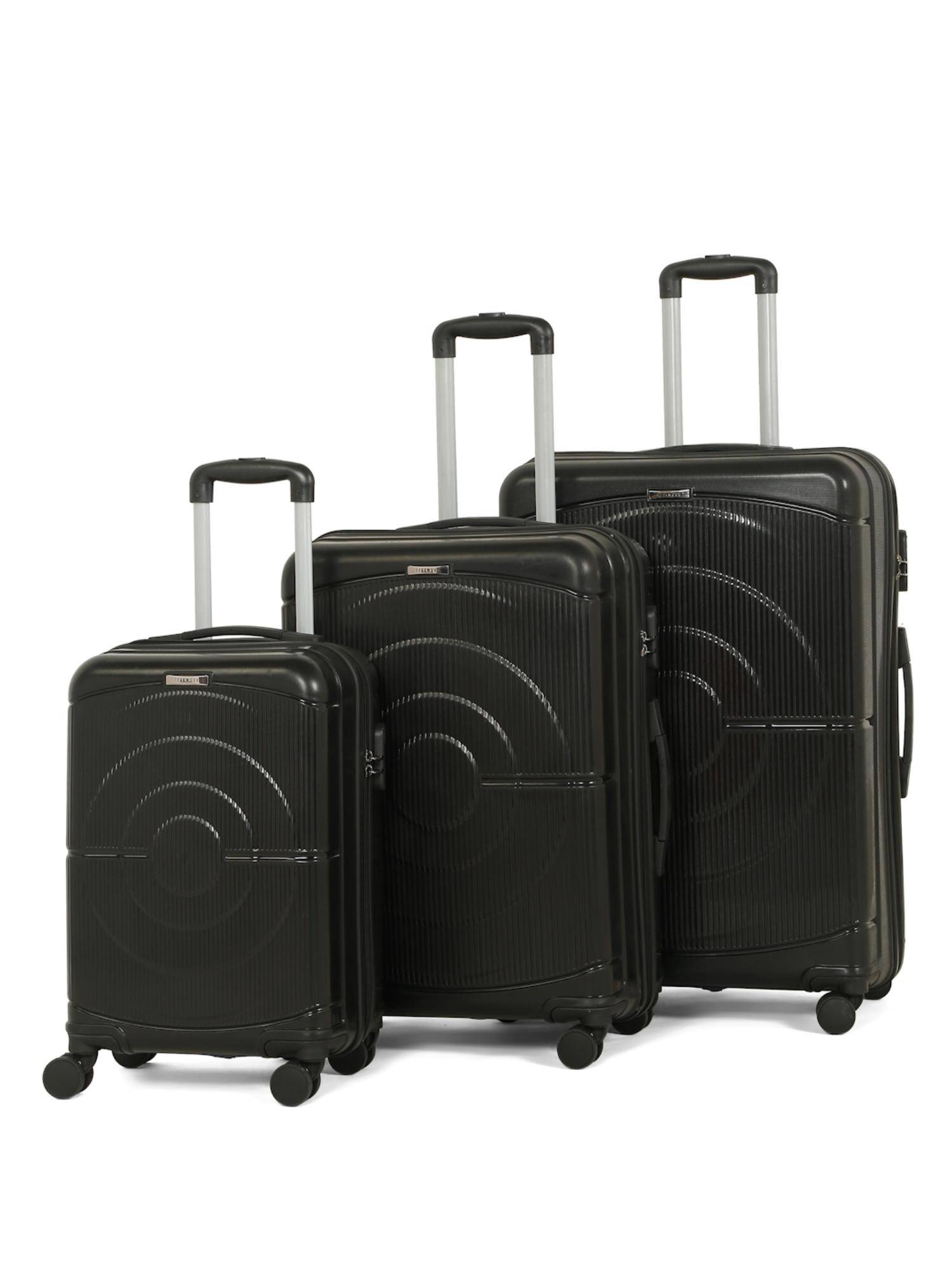 Teakwood Leathers Unisex Black Solid Hard Sided Trolley Bags (Pack of 3) (S/M/L)