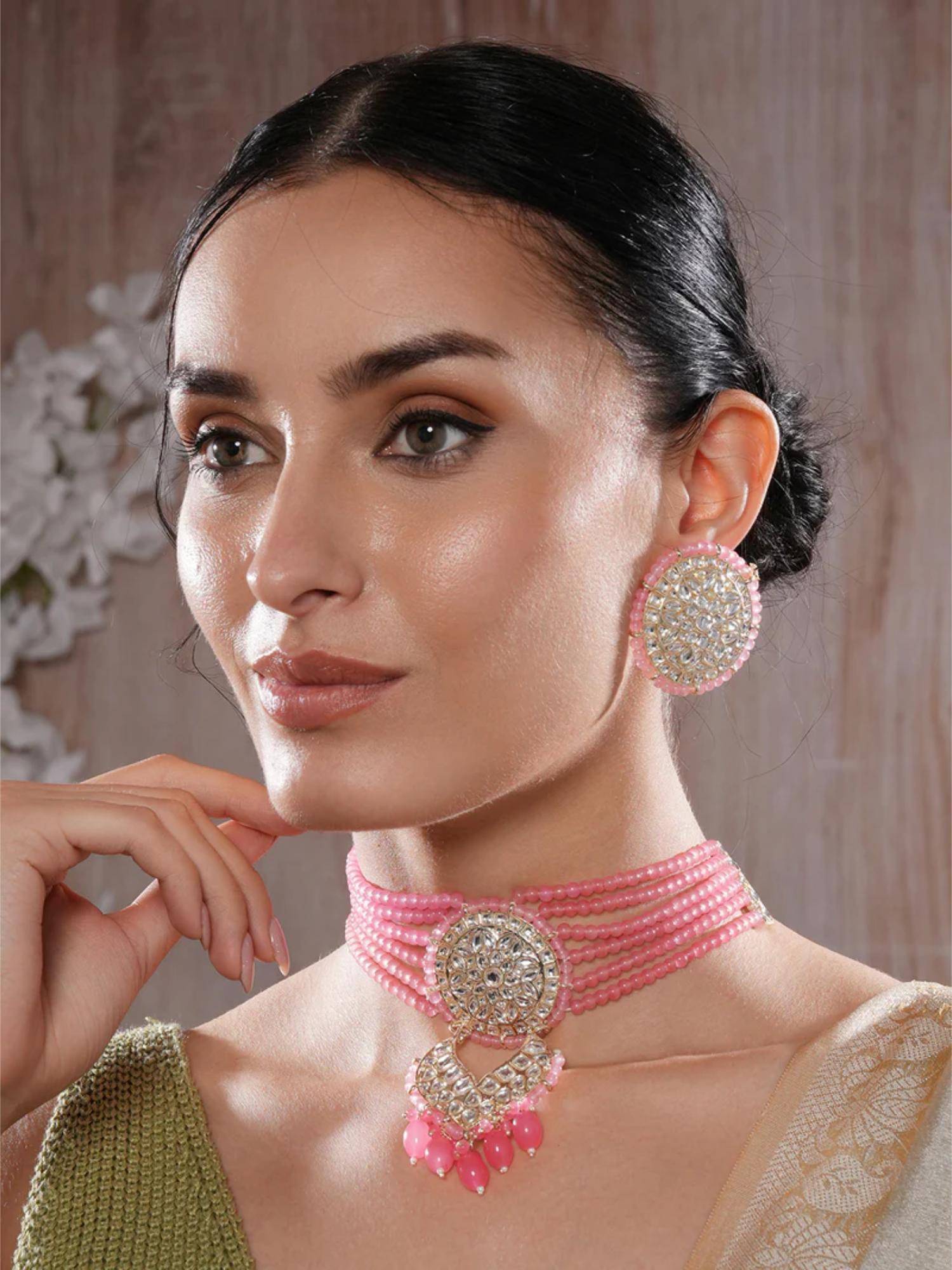Jazz and Sizzle Pink Brass Necklace With Earrings