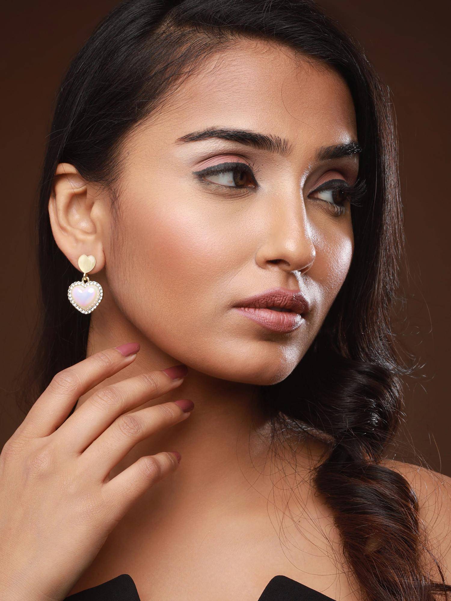 Jazz and Sizzle White Brass White Stones Earrings