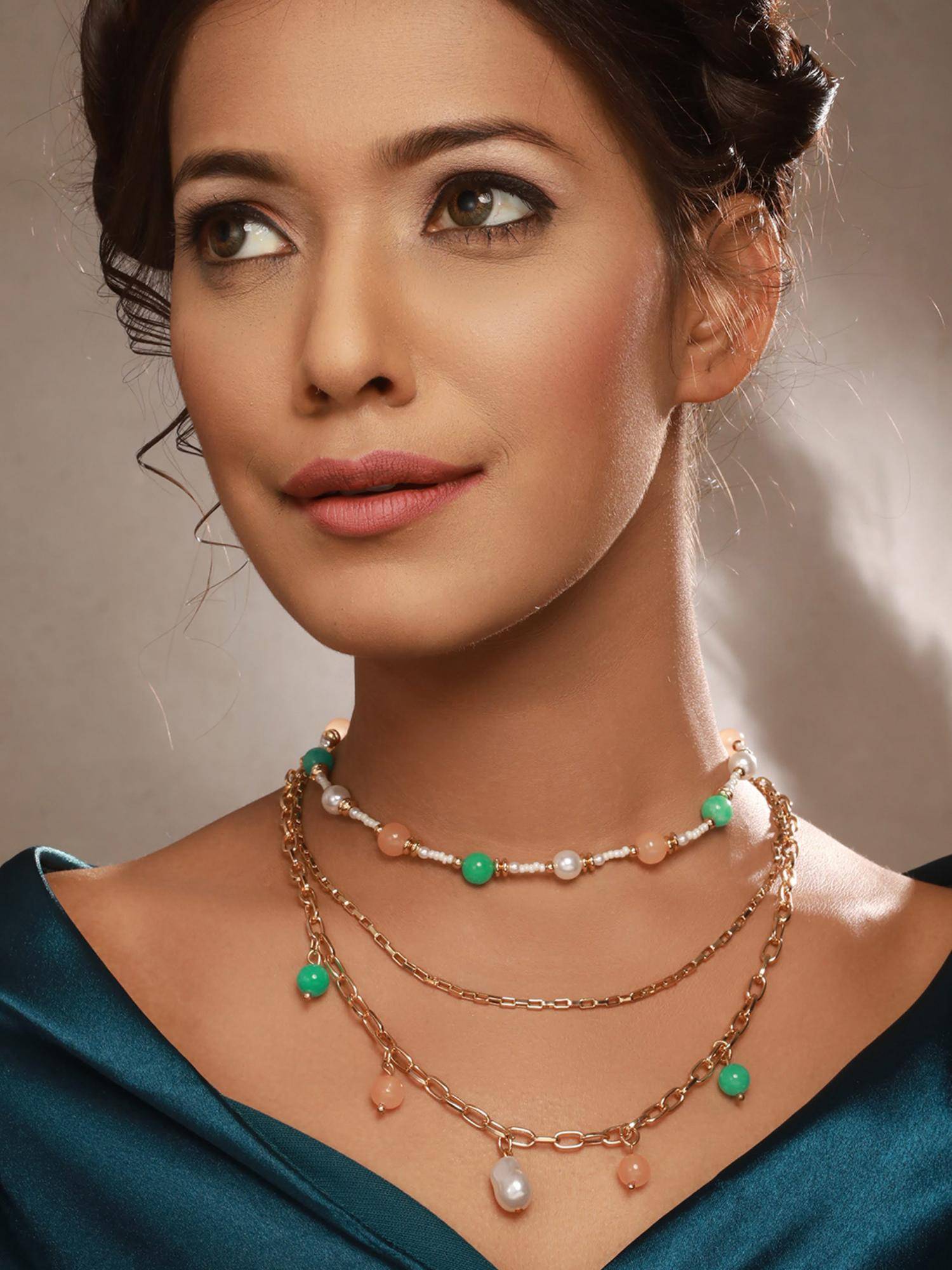 Jazz and Sizzle Multi-Color Brass Pearl Necklace
