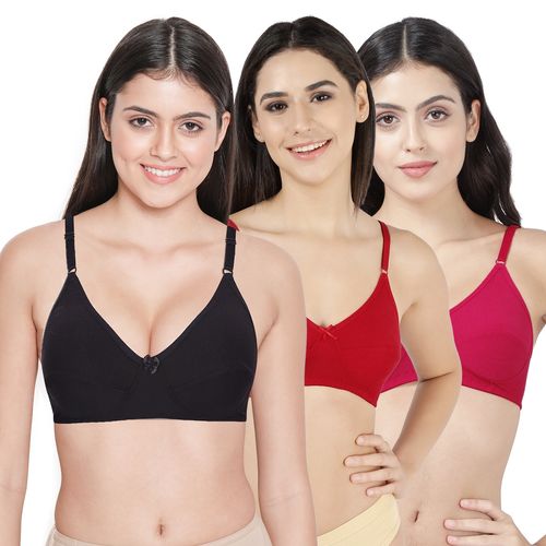 Buy Shyaway Shyle Womens Non Padded Seamed Everyday Bra- Multi Color (Pack  of 3) Online