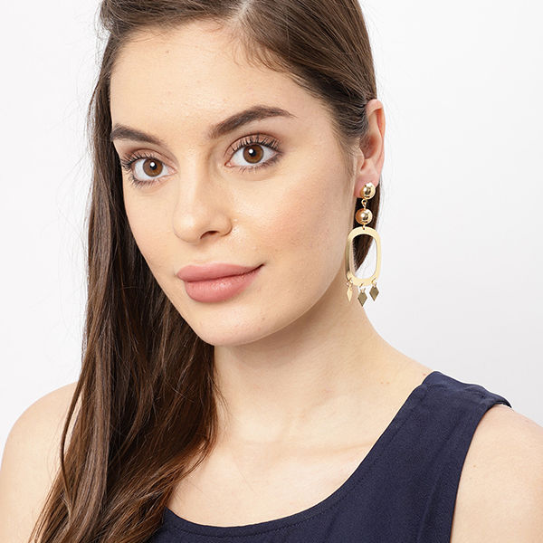 Ayesha Metallic Gold Ball Stud Geometric Western Drop Earrings For