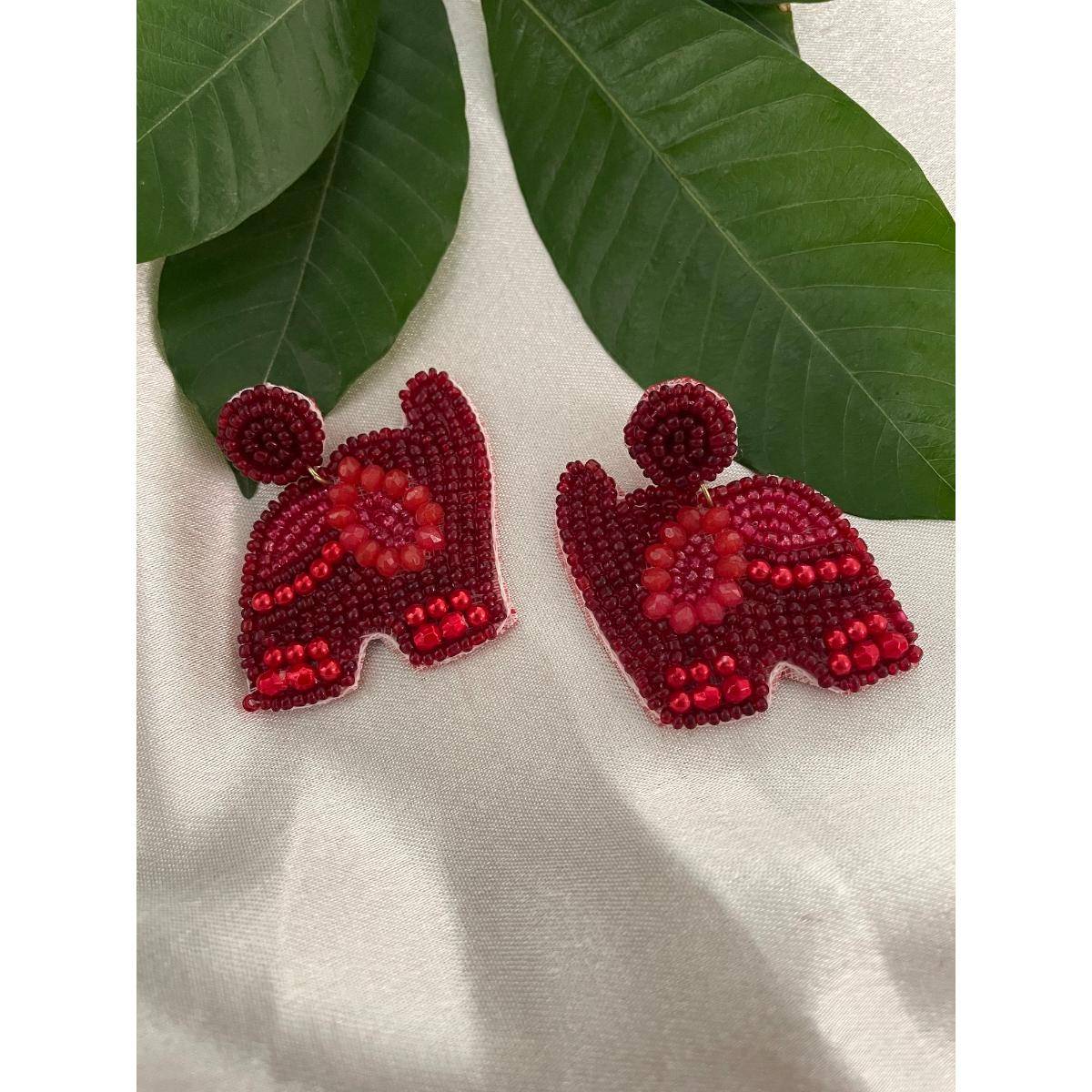 Digital Dress Room Red Mini Beaded Elephant Design Stud Earrings