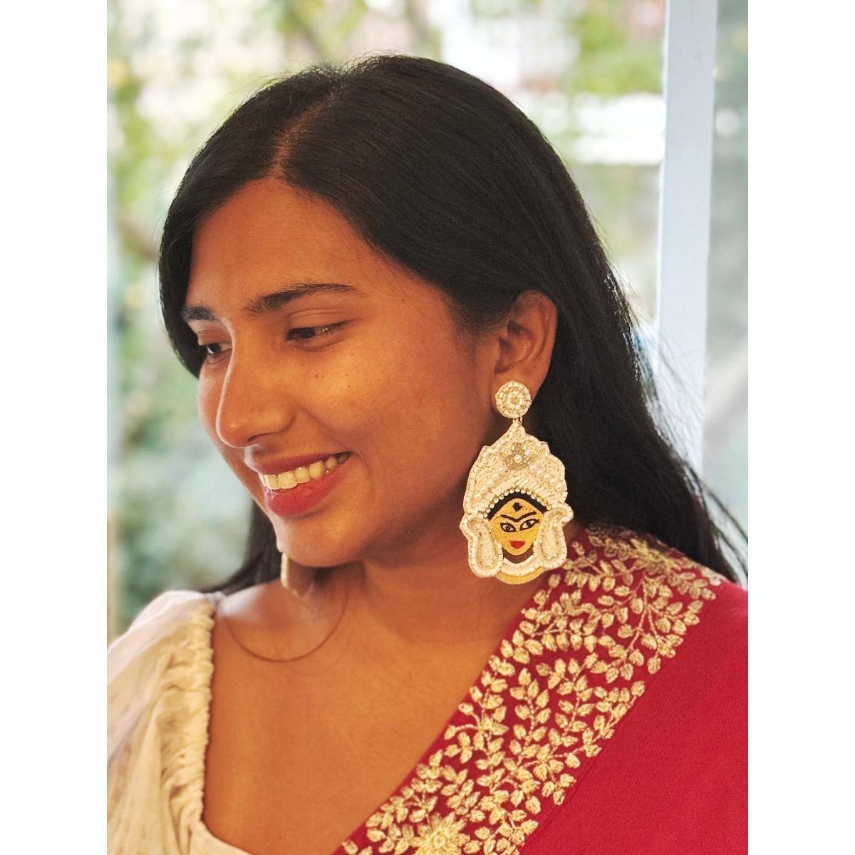 Digital Dress Room Colourful Beaded Durga Maa Design Drop Earring