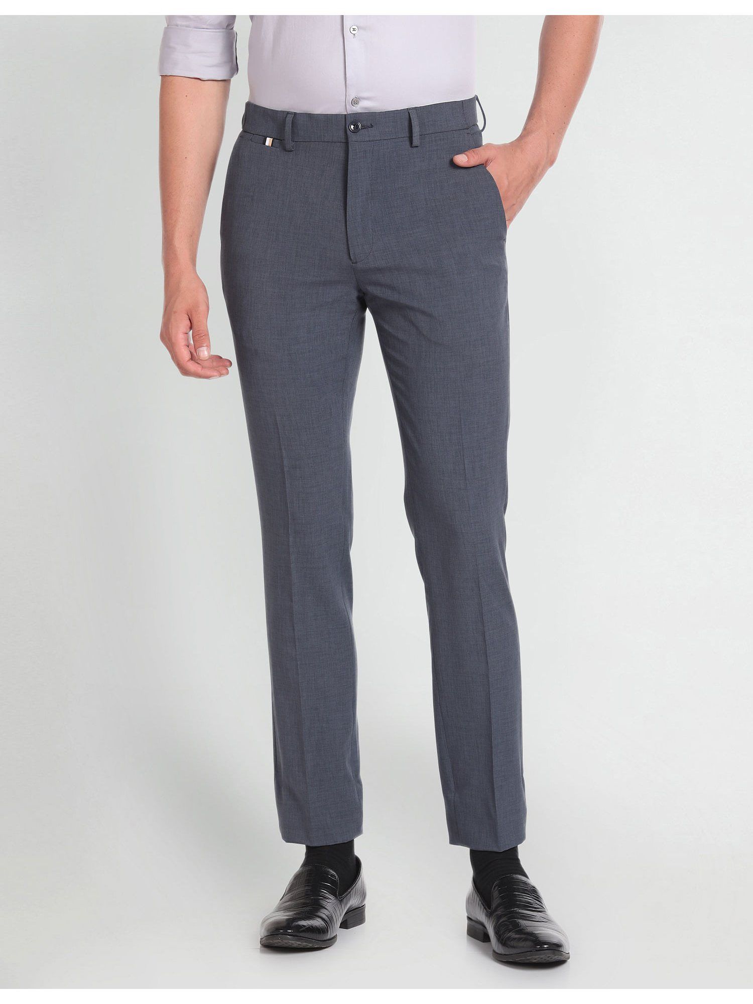 Buy Arrow New York Men Grey Textured Original Slim Fit Trousers - Trousers  for Men 18239954 | Myntra