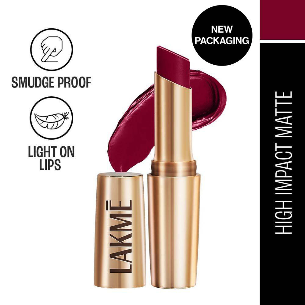 Lakme Powerplay Priming Matte Lipstick, Smooth Matte Finish, Lightweight Lipstick, Smudgeproof, Lasts 16hrs, Hydrates Lips, Deep Wine, 3.6g