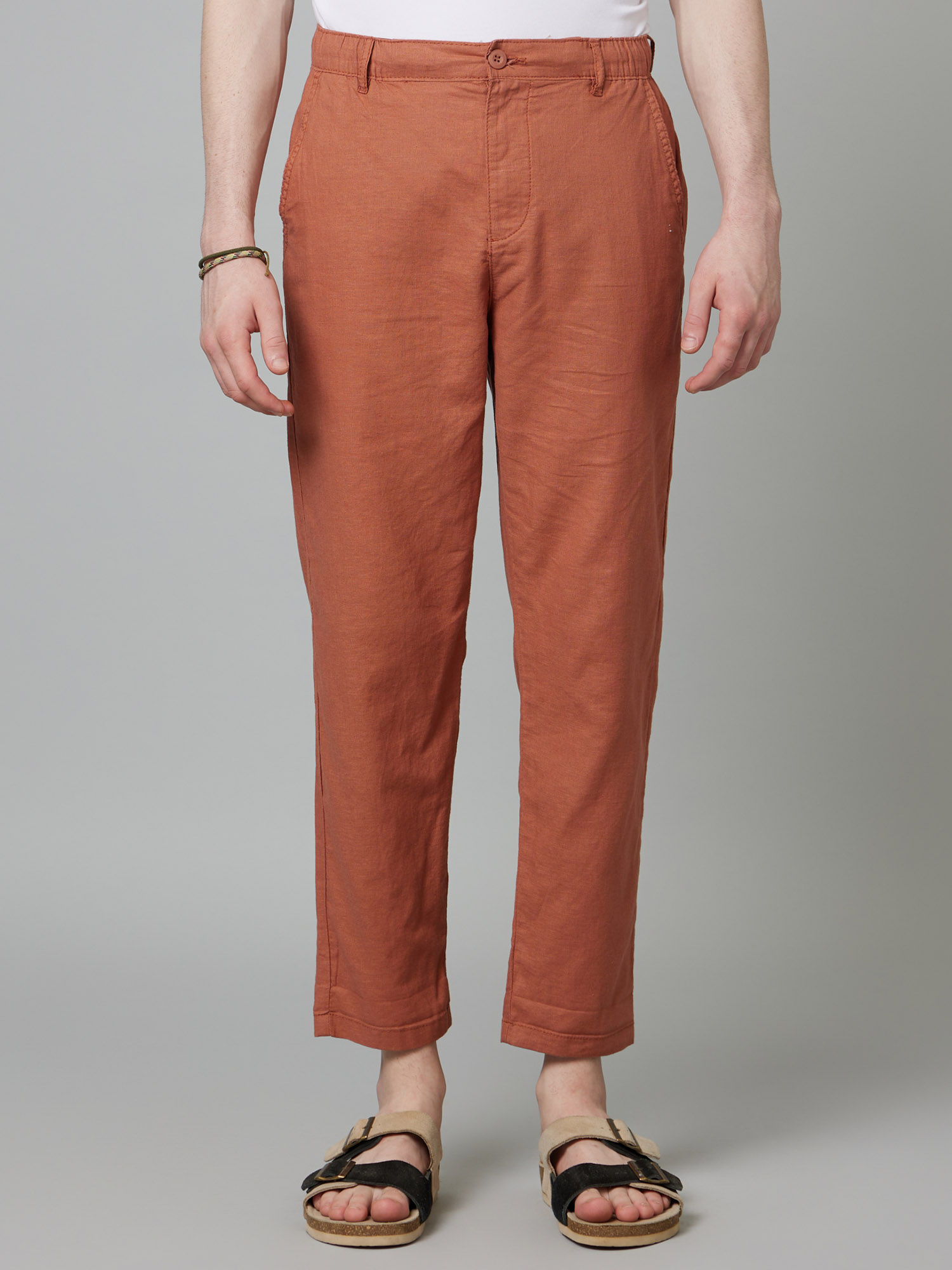 Buy celio* Dark Grey Mid Rise Linen Trousers for Men Online @ Tata CLiQ