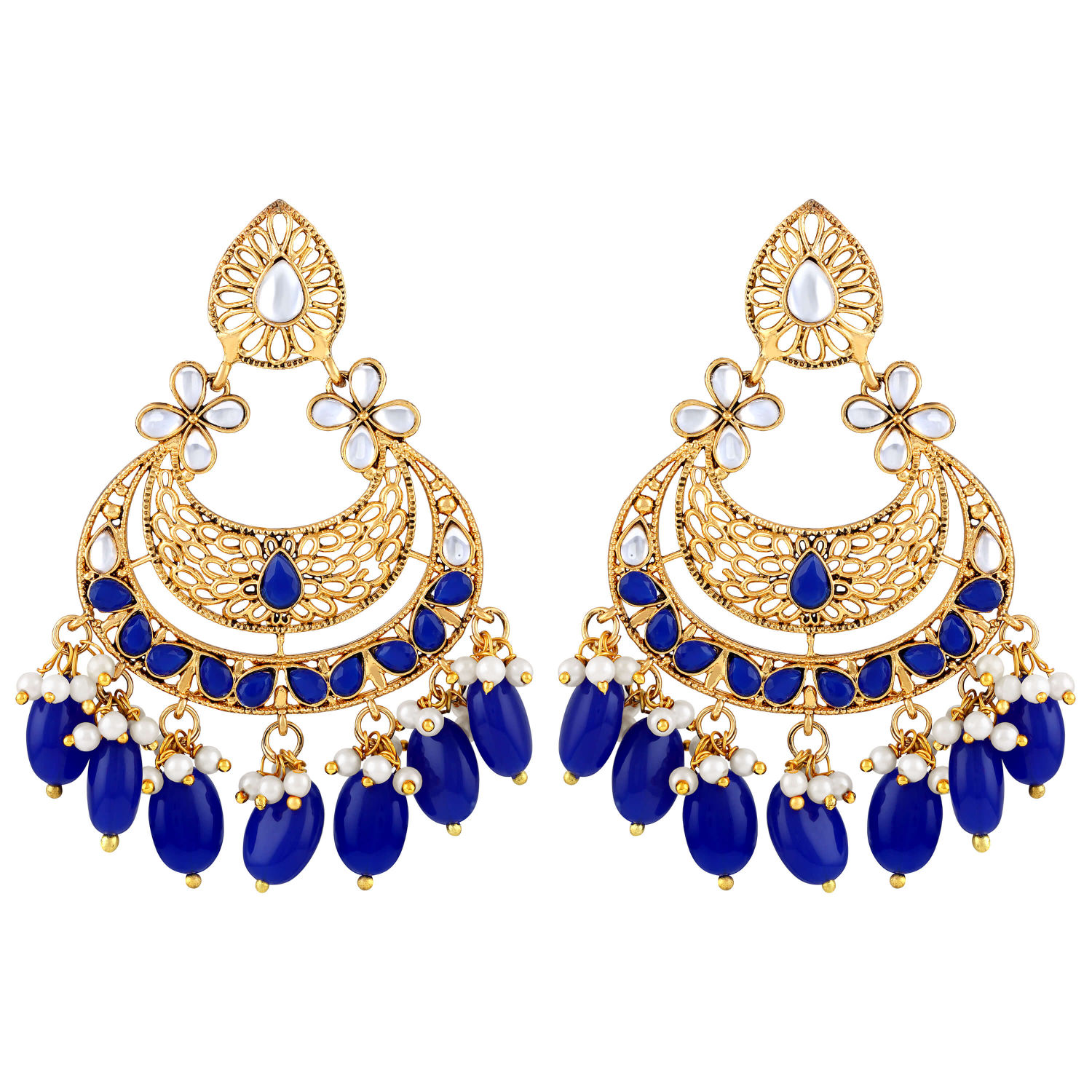 Asmitta Traditional Gold Toned Blue Stone Chand Bali Earring