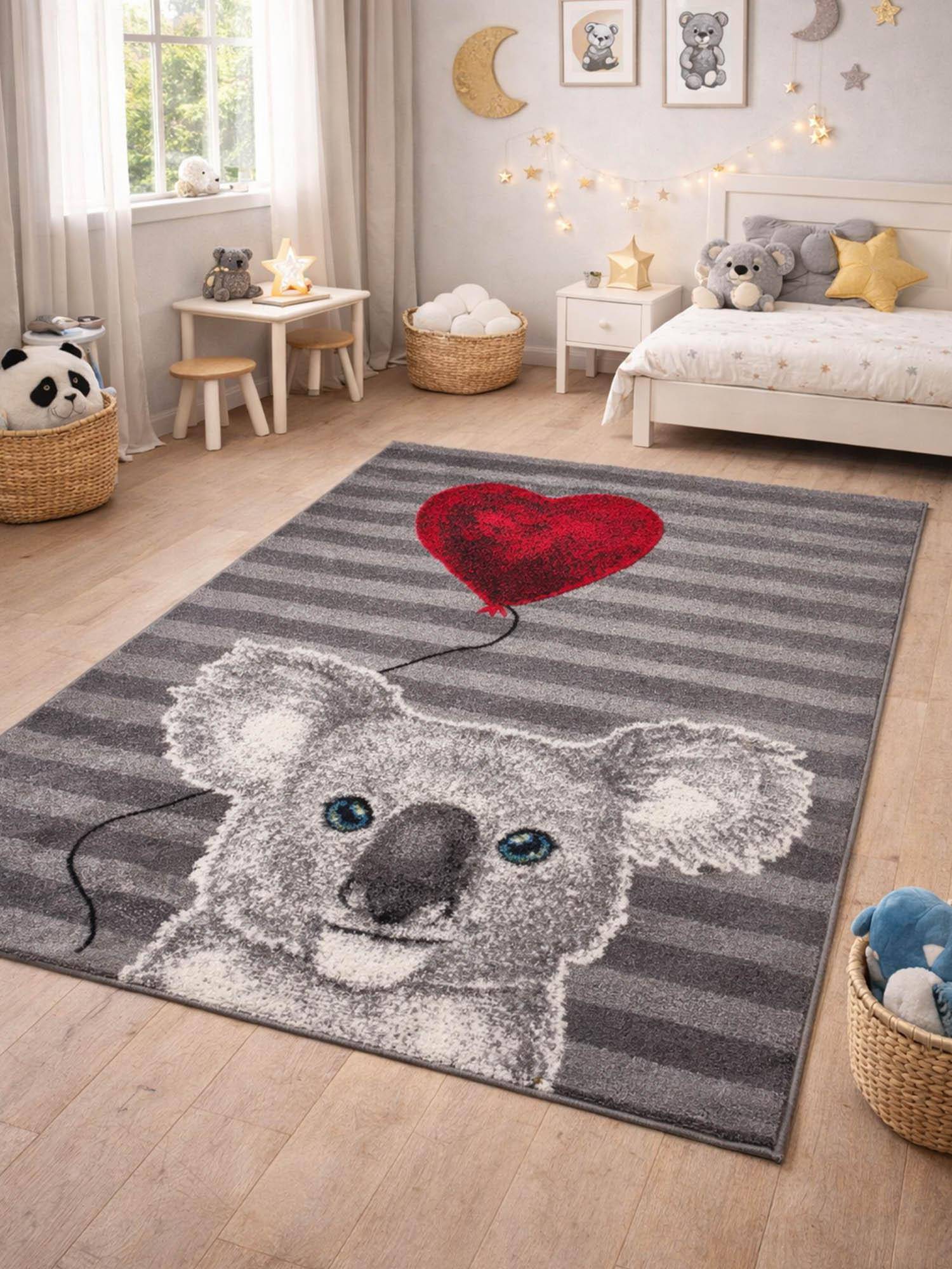 OBSESSIONS Polypropylene Printed Kids Carpet Jute Backing - Grey (4x6 feet)