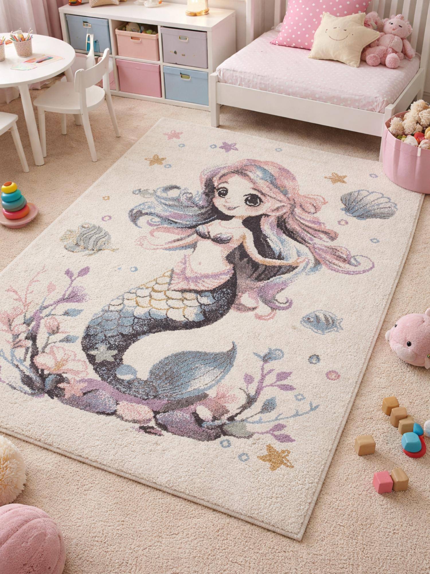 OBSESSIONS Polypropylene Printed Kids Carpet Jute Backing - Cream (4x6 feet)