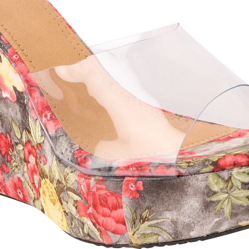 Shoetopia Multi Transparent Printed Wedge Sandals (Euro 36)
