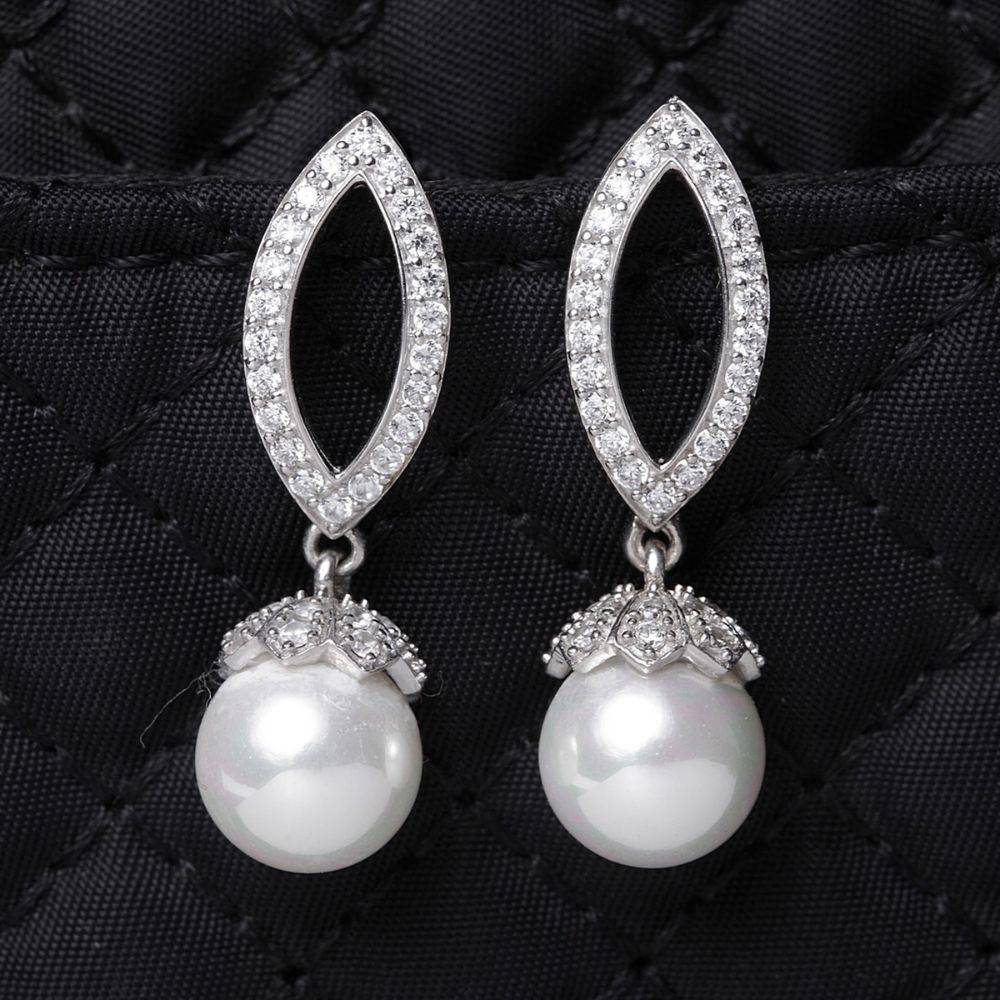 CLARA 925 Silver Pearl Akari Earrings Rhodium Plated Swiss Zirconia Gift for Women & Girls