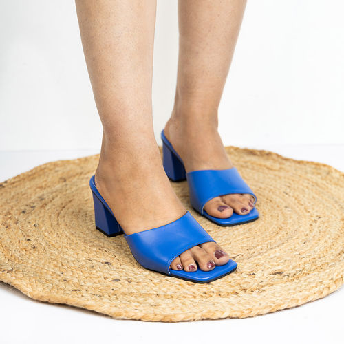 Shoe that fits you Harper Solid Ink Blue Square Toe Mules (EURO 37)