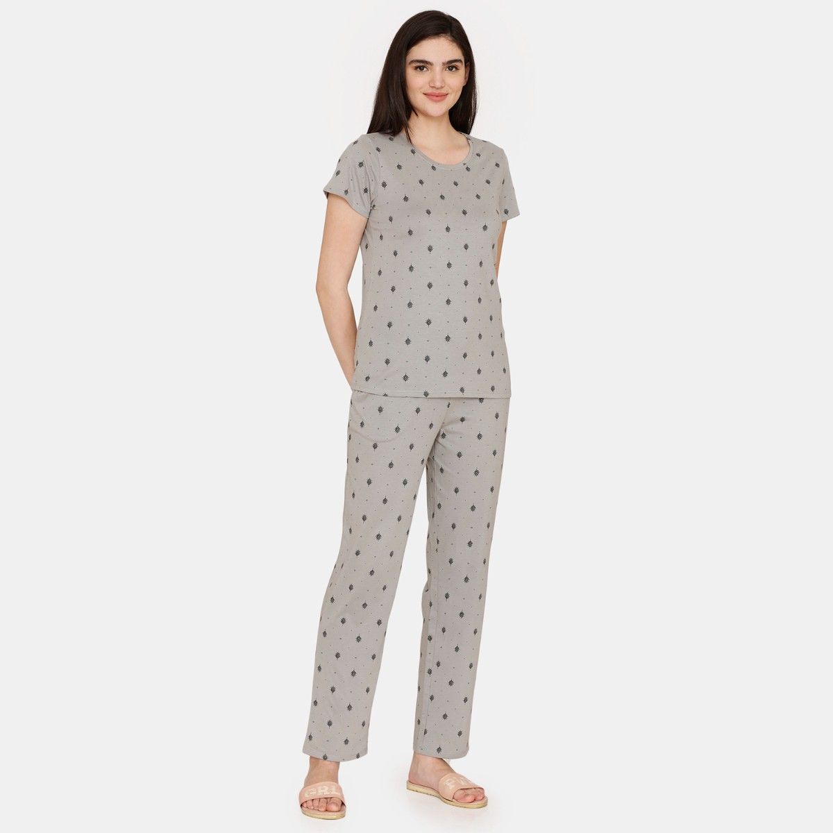 Zivame Basics Knit Cotton Pajama Ghost Grey (Set of 2) Buy Zivame
