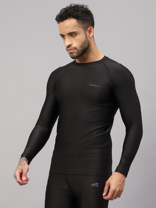 Buy Vector X Men Black Body Fit Compression Full Sleeve T-Shirt Online
