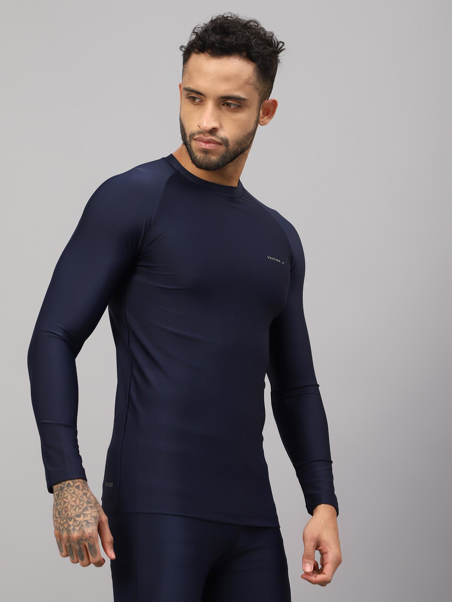 Buy Vector X Men Navy Blue Body Fit Compression Full Sleeve T
