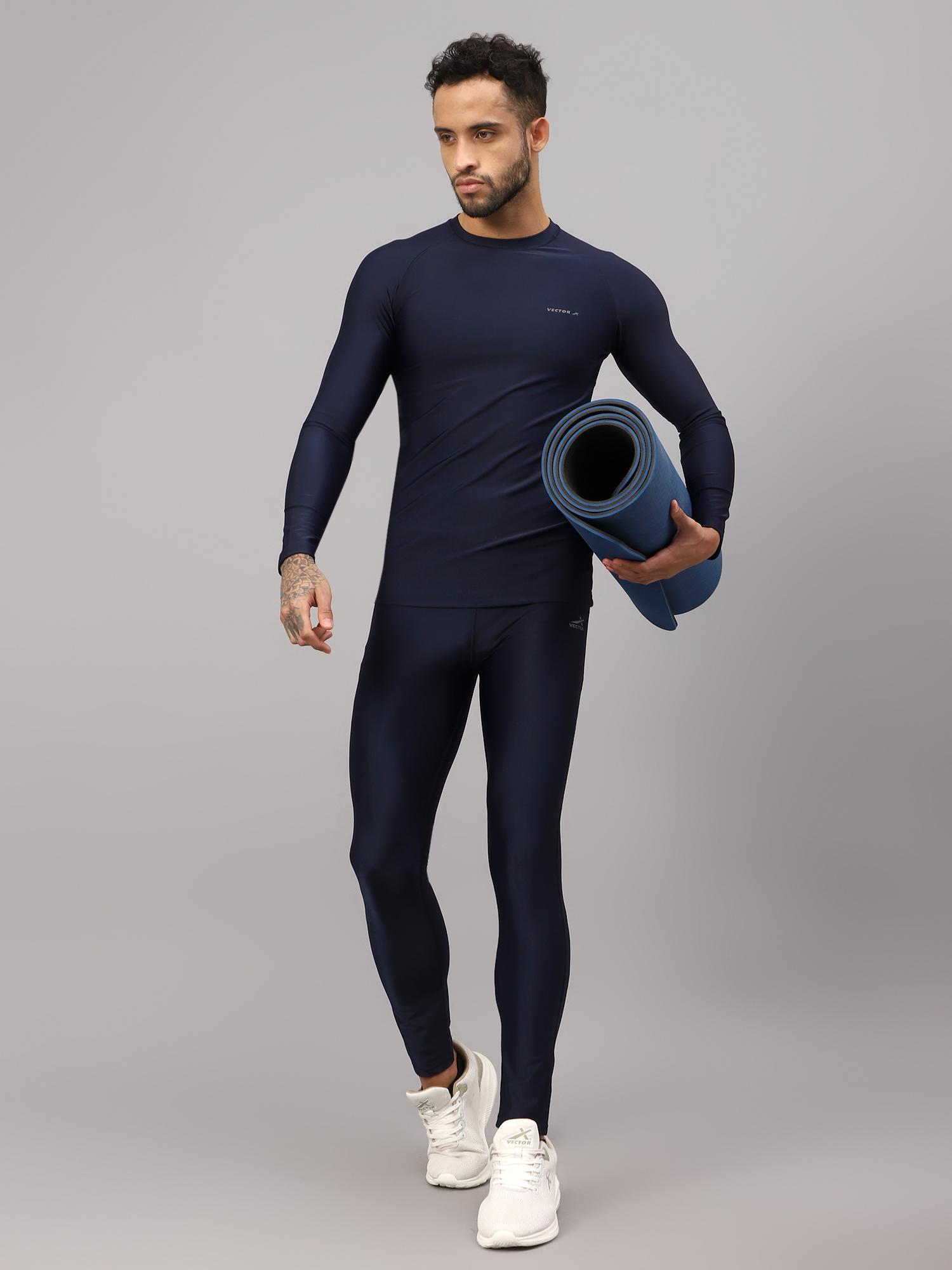 Buy Vector X Men Navy Blue Body Fit Compression Full Sleeve T