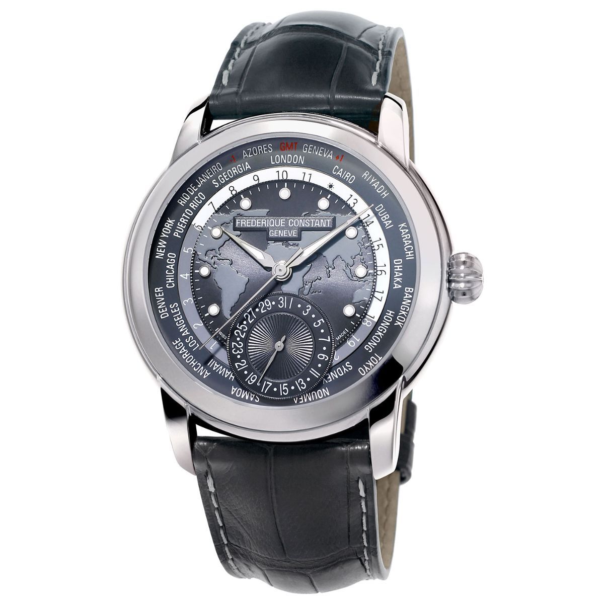 Buy Frederique Constant Manufacture Date|World Time Analog Grey Dial Men  Watch- FC-718DGWM4H6 Online