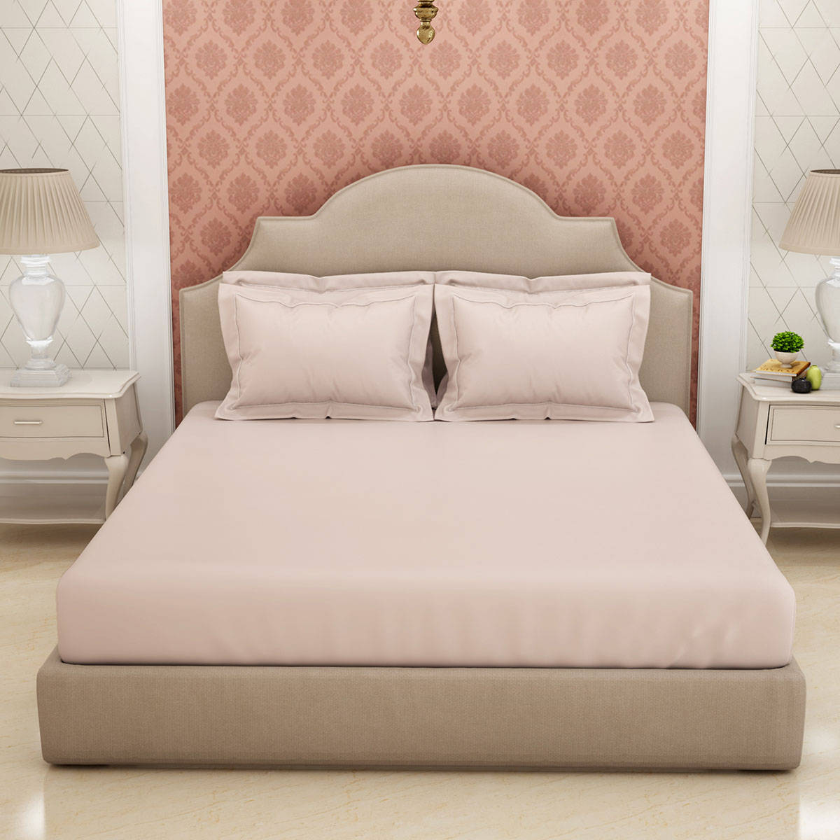 SPACES Eminence 100% Cotton Large Bedsheet Blush with Pillow Covers Pink (King)