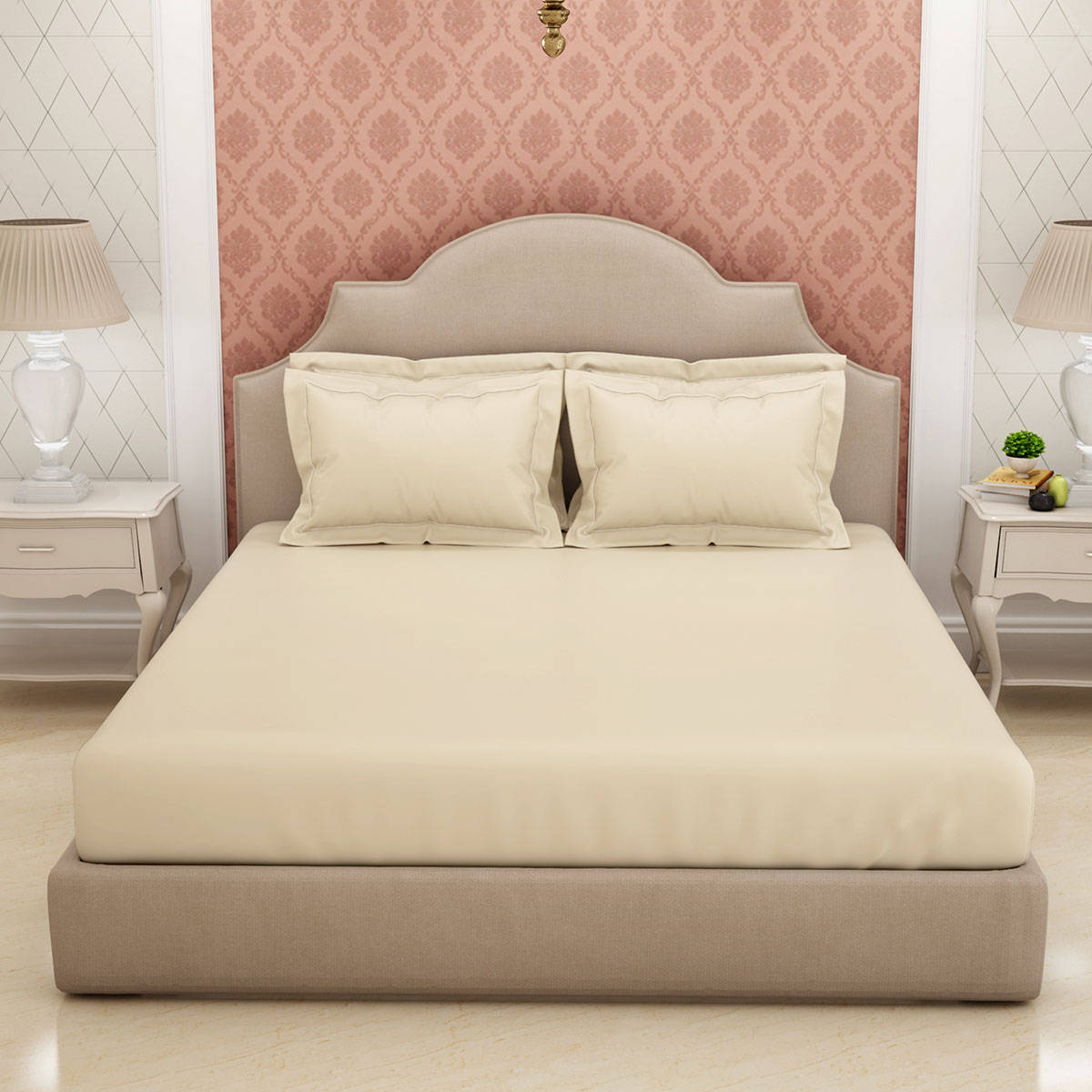 SPACES Eminence 100% Cotton Large Bedsheet Blush with Pillow Covers Yellow (King)