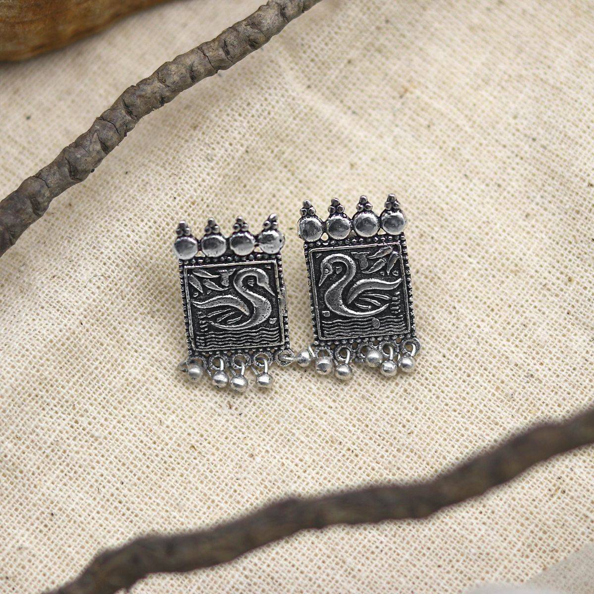 Teejh Antra Peacock Silver Oxidized Studs Earrings