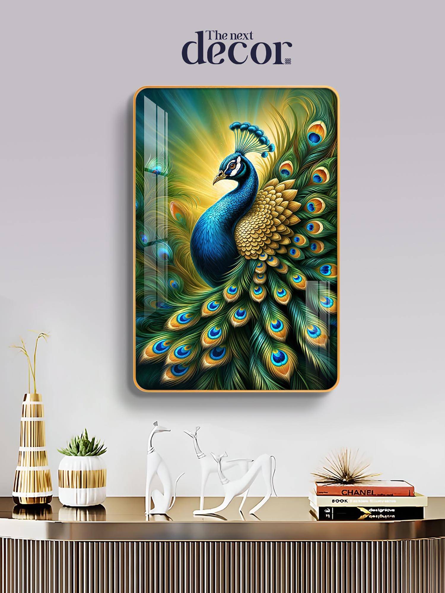 The Next Decor Peacock Radiance Wood Glass Finish Wall Art