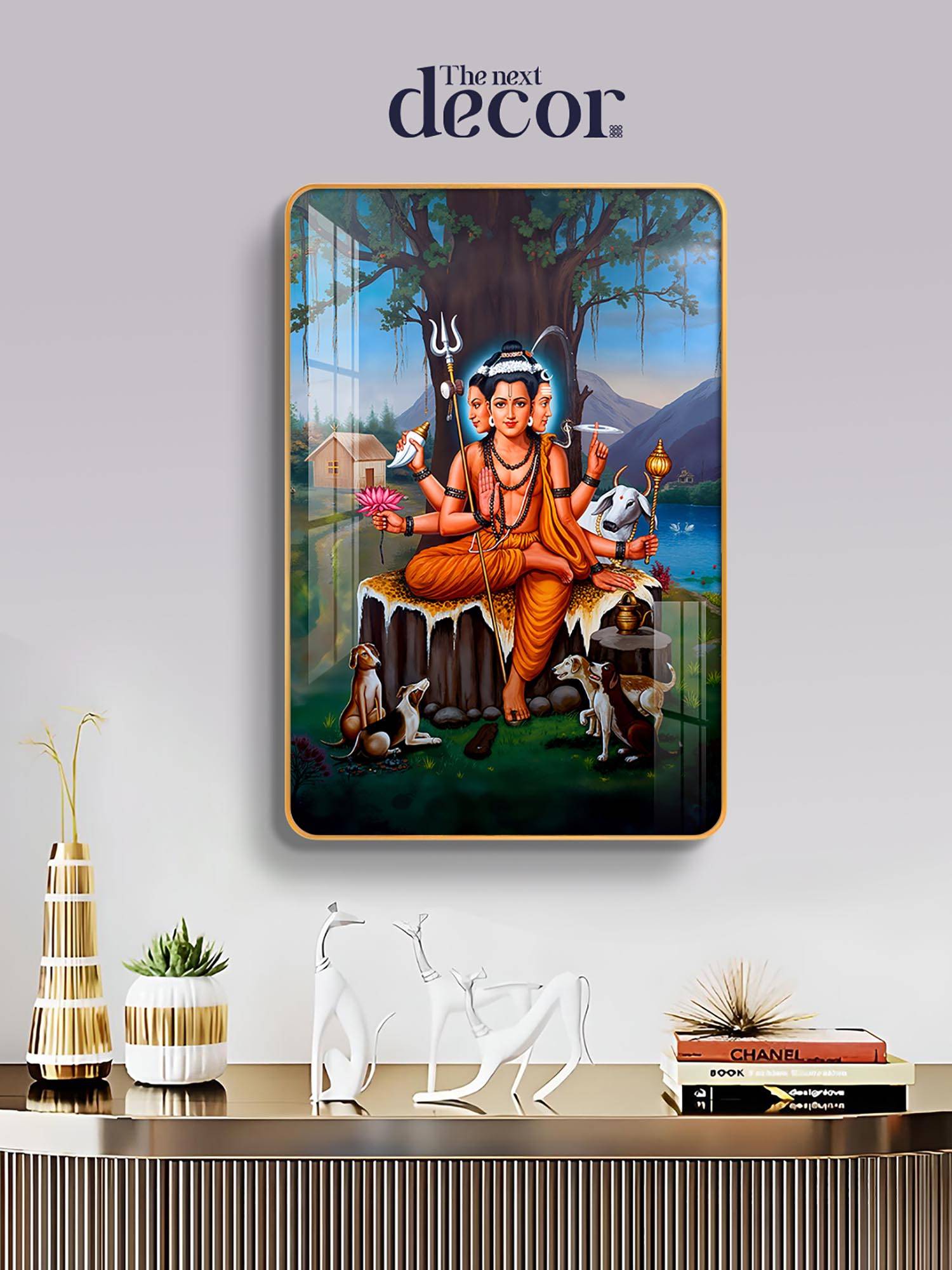 The Next Decor Lord Dattatreya Wood Glass Finish Wall Art