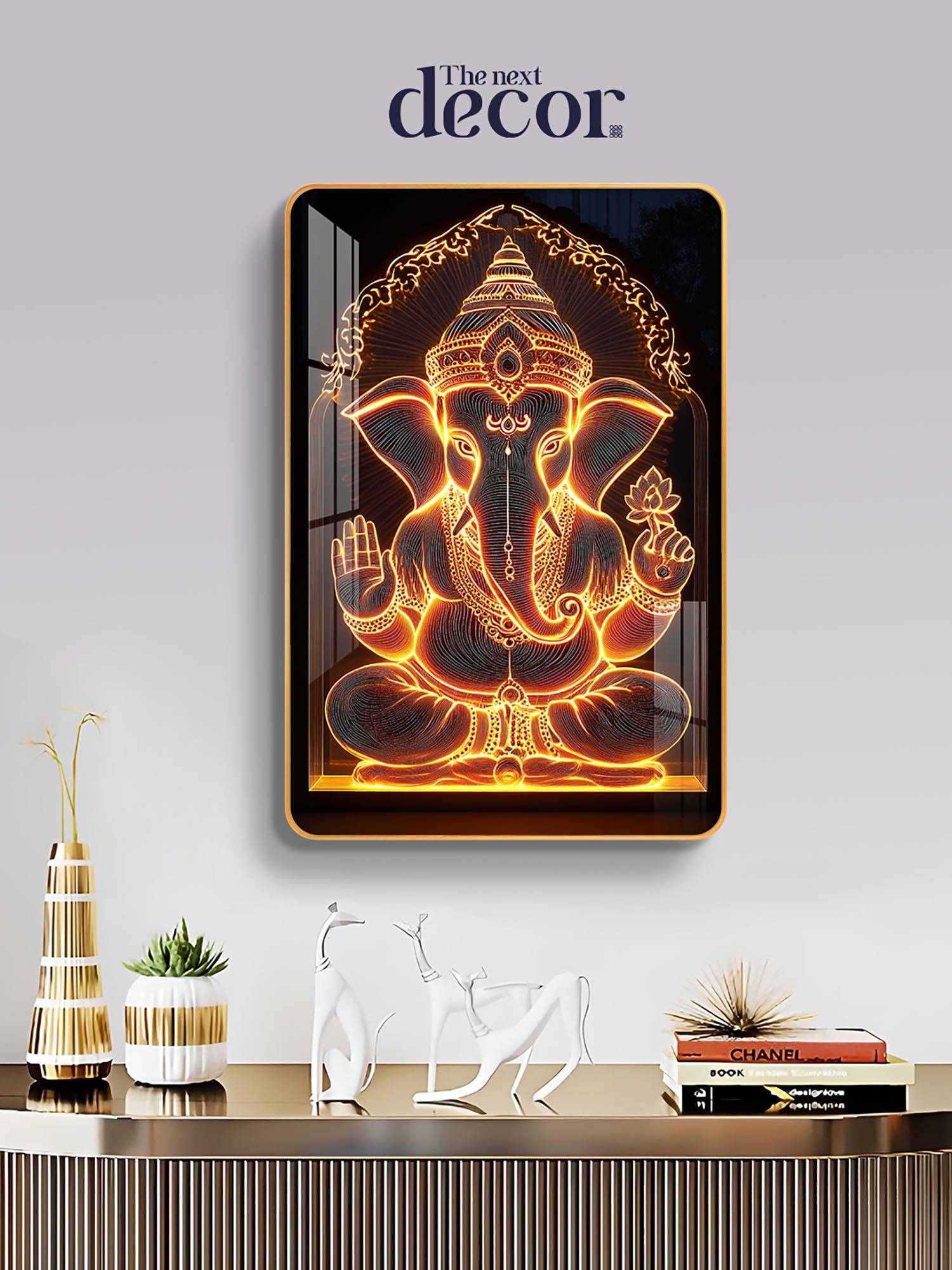 The Next Decor Jai Shri Ganesh Wood Glass Finish Wall Art