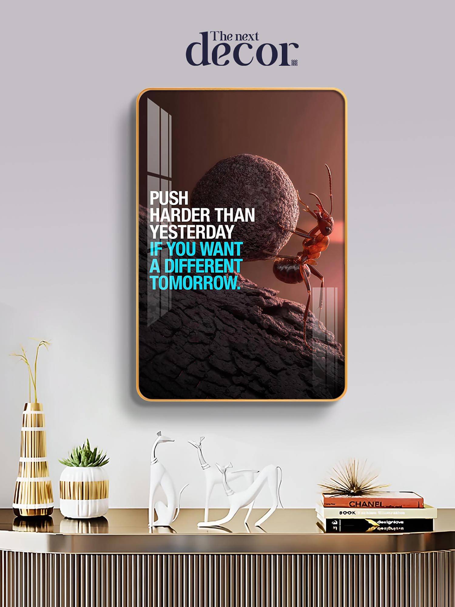 The Next Decor Push Harder Then Yesterday Motivational Quote Wood Glass Finish Wall Art