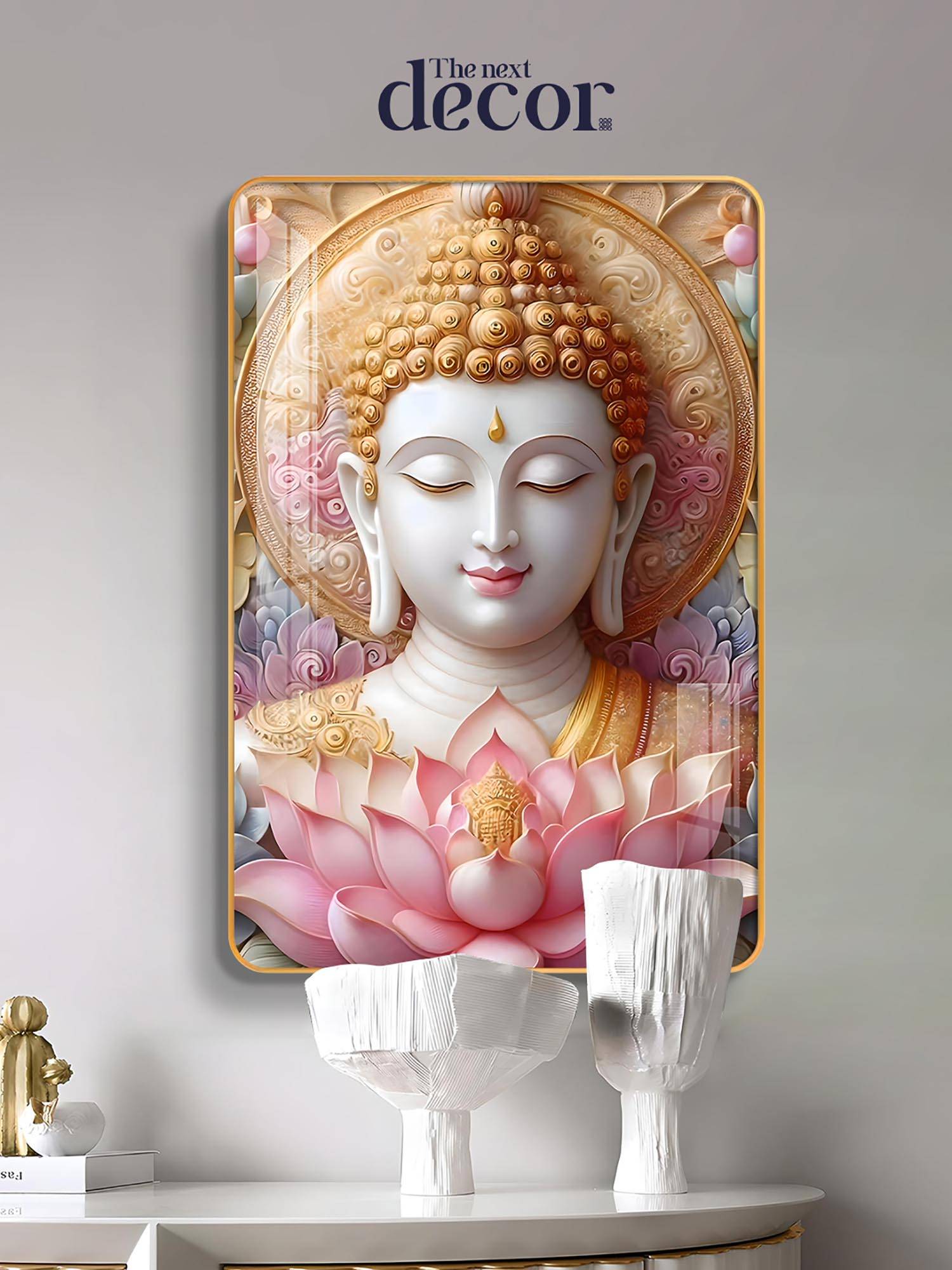 Buy The Next Decor Lotus Serenity Lord Buddha Wood Glass Finish Wall ...
