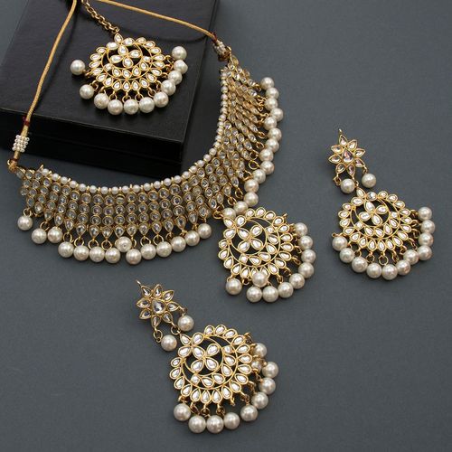 Buy Peora Gold Plated White Pearl Kundan Stone Studded Necklace