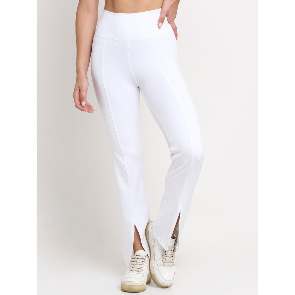 Buy EVERDION White High Waist Slit Flare Yoga Pants Online