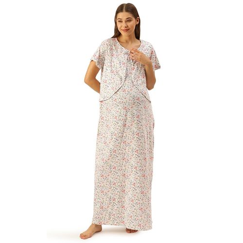 Nejo Feeding-Nursing Maternity Full Length Night Dress White (S)