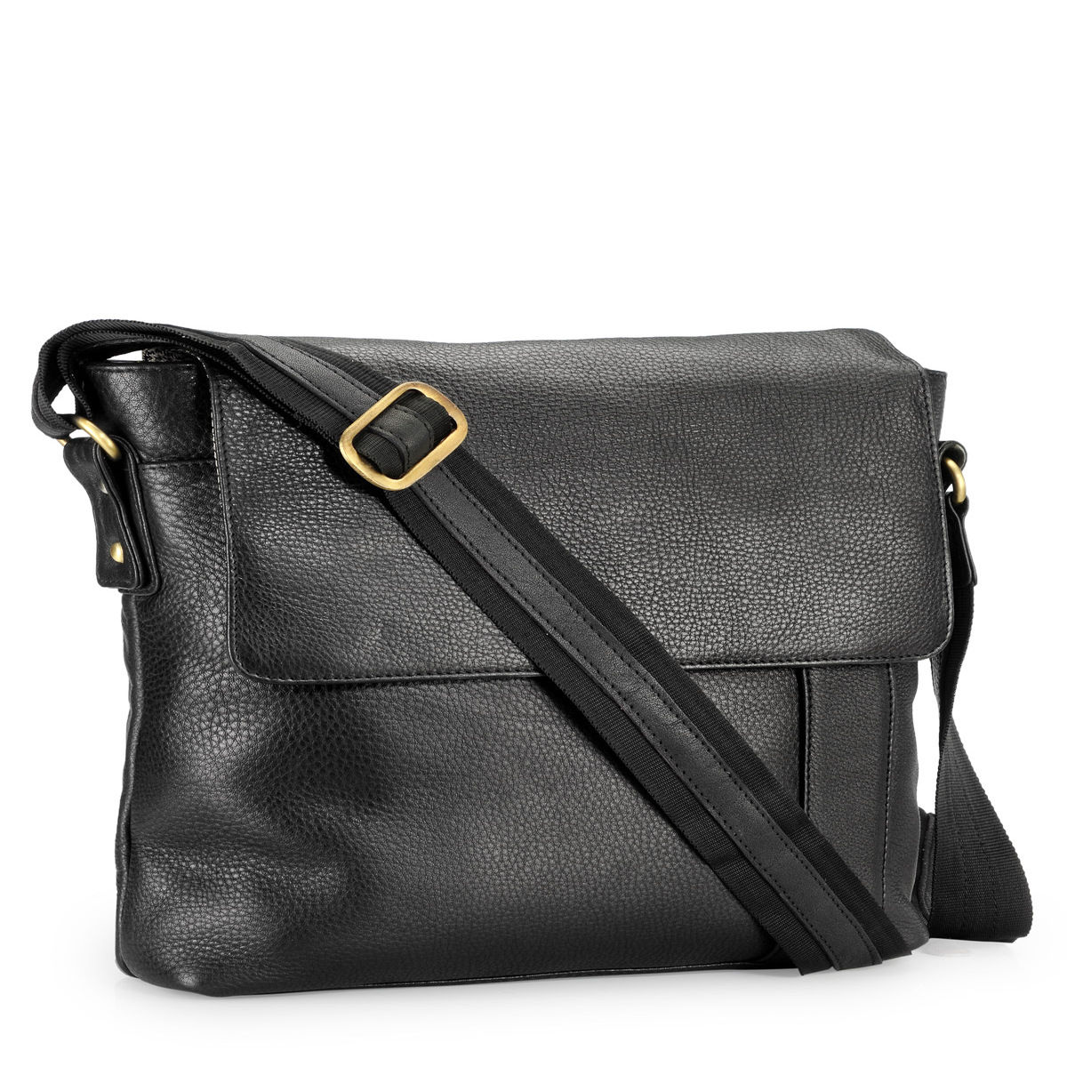 Teakwood Leathers Unisex Black Genuine Leather Messenger Bag: Buy ...