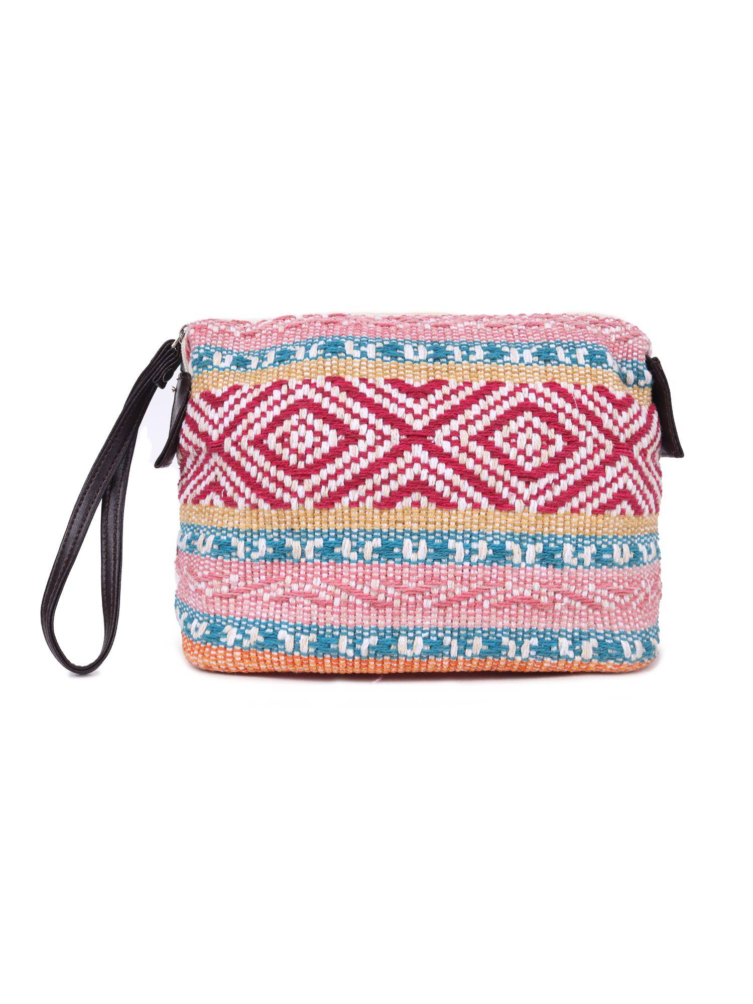 Astrid Textured Pouch With Zipper Closure And Wristlet Multi-Color