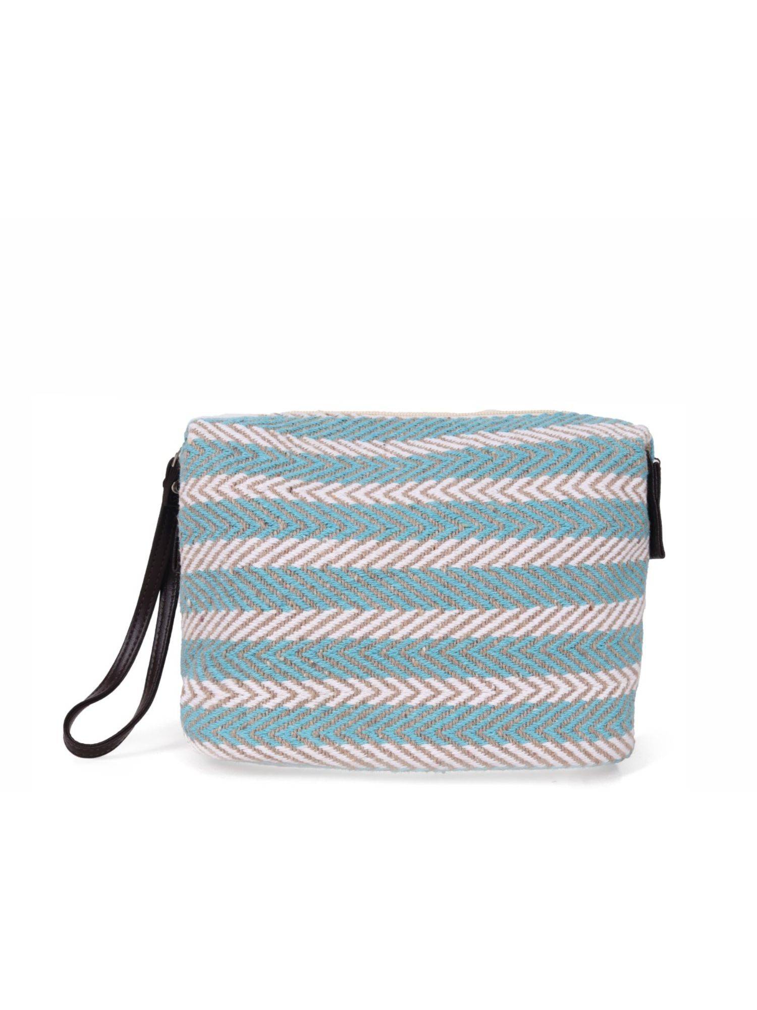 Astrid Textured Pouch With Zipper Closure And Wristlet Blue