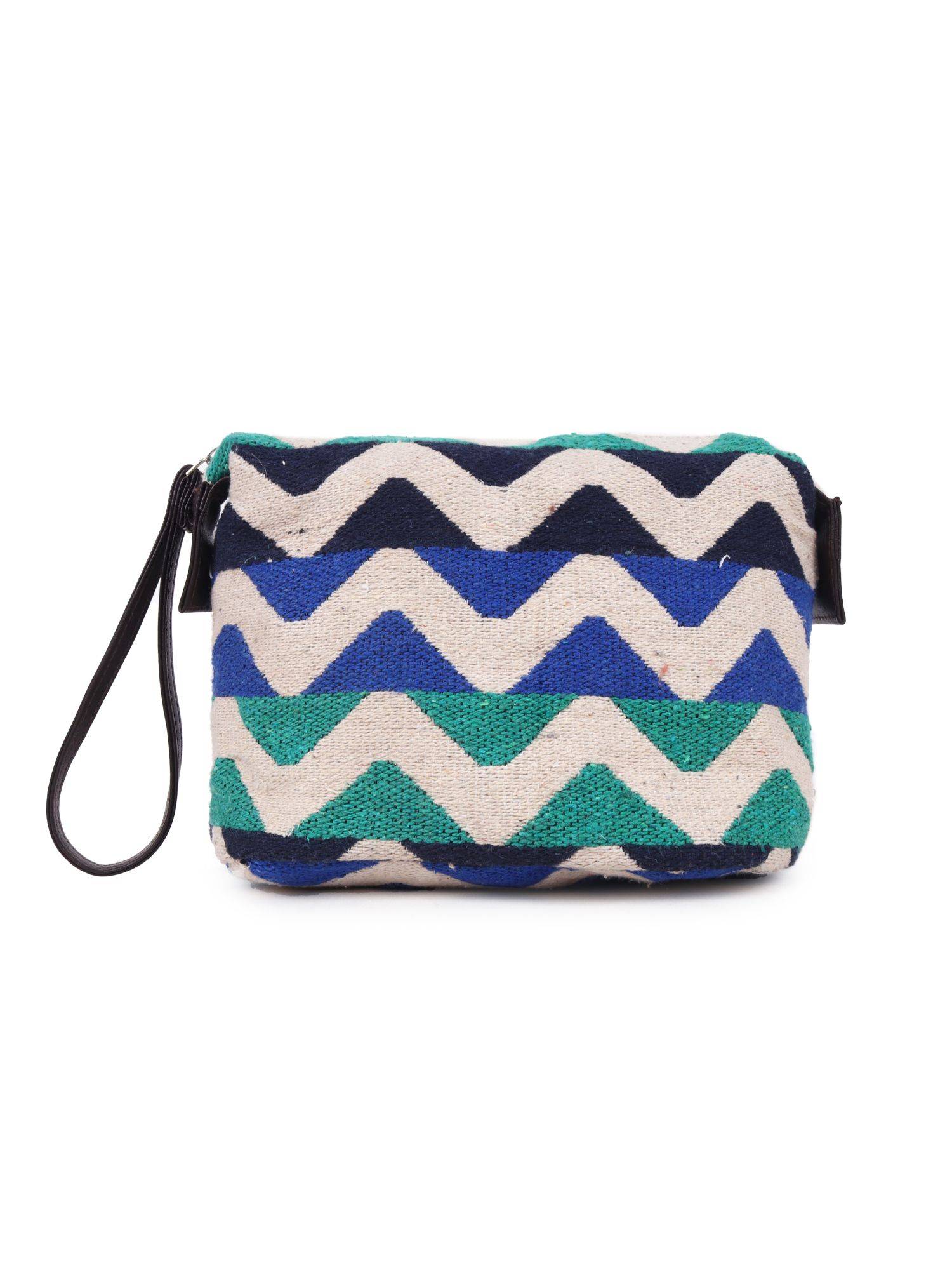 Astrid Textured Pouch With Zipper Closure And Wristlet Off White