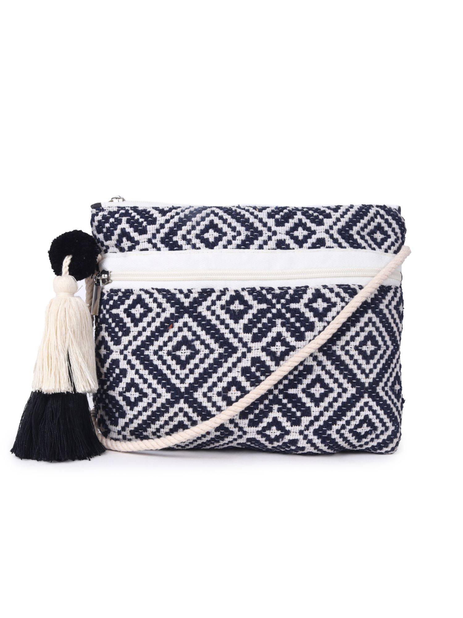 Astrid Textured Sling Bag For Girls And Women With Zipper Closure And Tassels Black