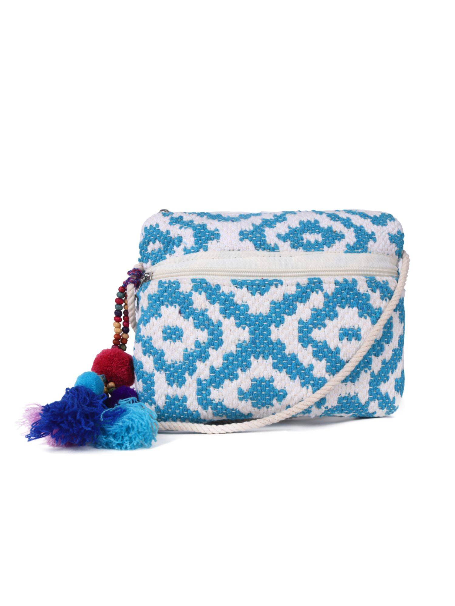 Astrid Textured Sling Bag For Girls And Women With Zipper Closure And Tassels Blue