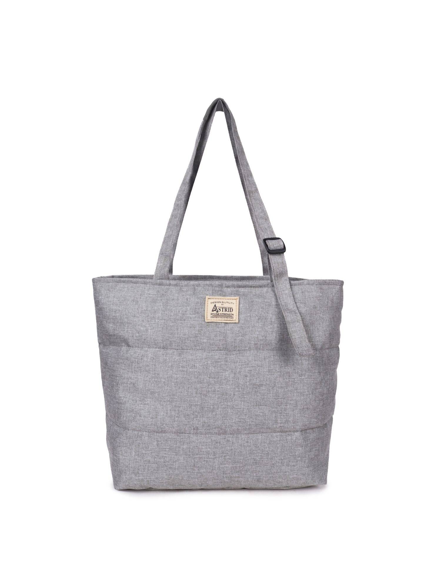 Astrid Quilted Tote Bag With Zipper Closer For Girls And Women Grey