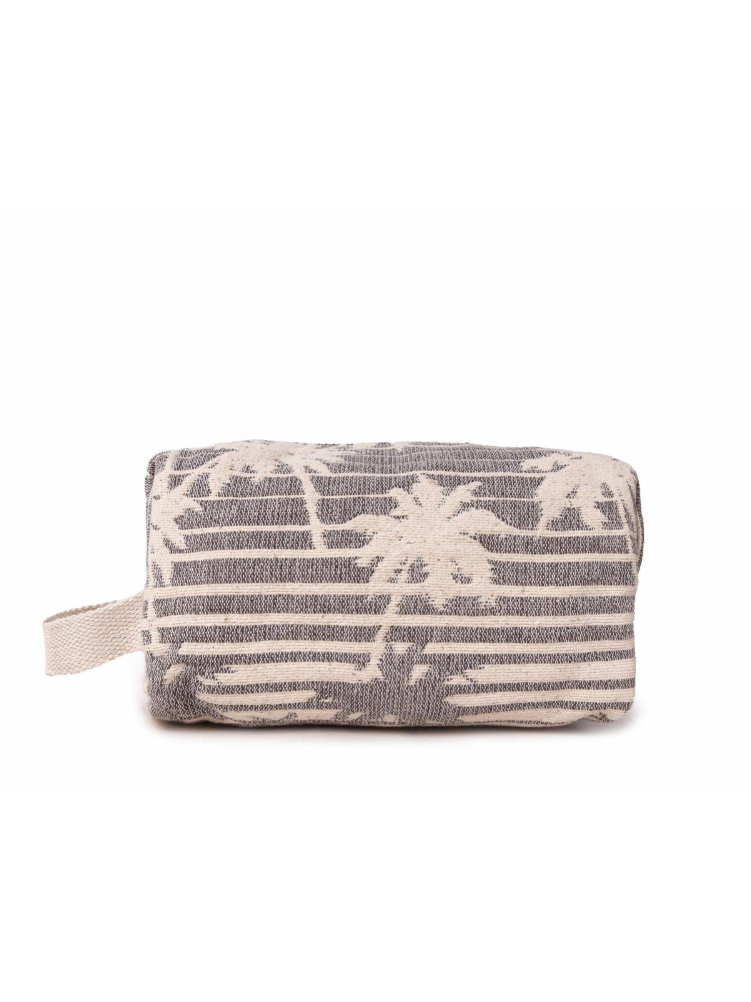 Astrid Textured Cotton Travel Pouch For Girls With Wristlet Beige