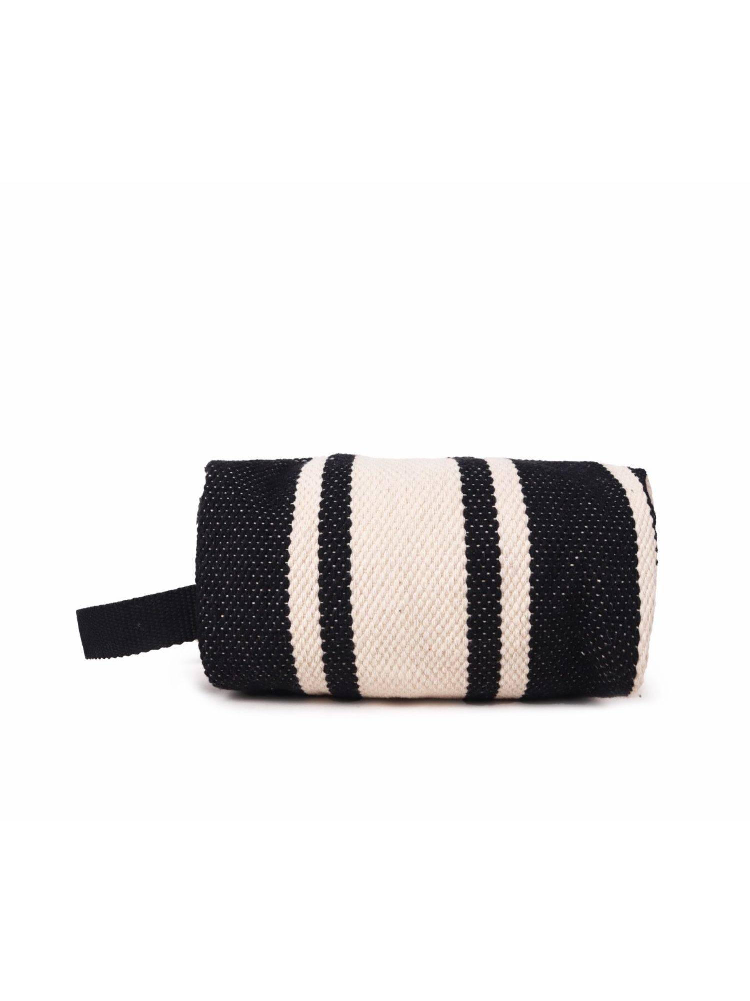 Astrid Textured Cotton Travel Pouch For Girls With Wristlet Black
