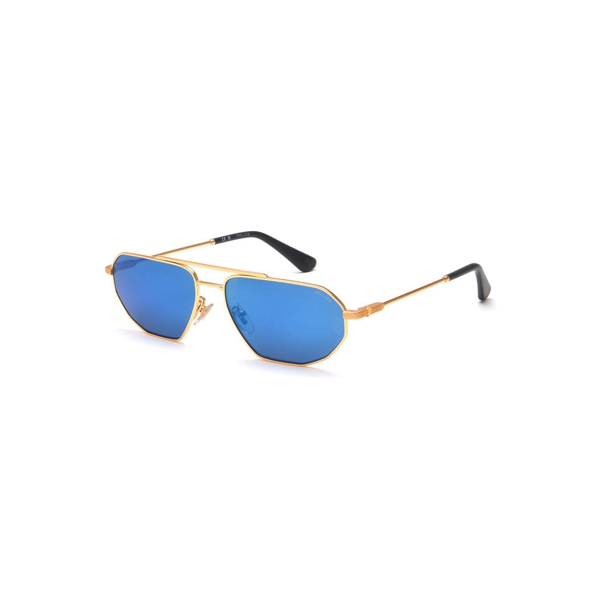 Buy Police Gold Alloy Metal Full Rim Hexagon Sunglass Size 58 For Men