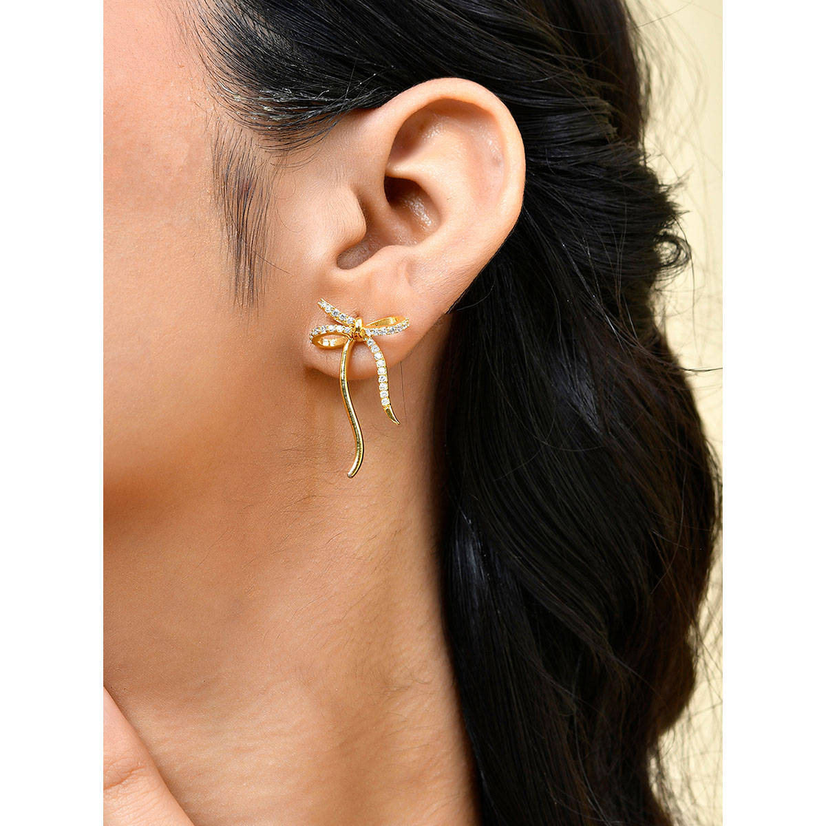 Voylla Trendy Cupidi Half Ribbons Bow Drop Earrings